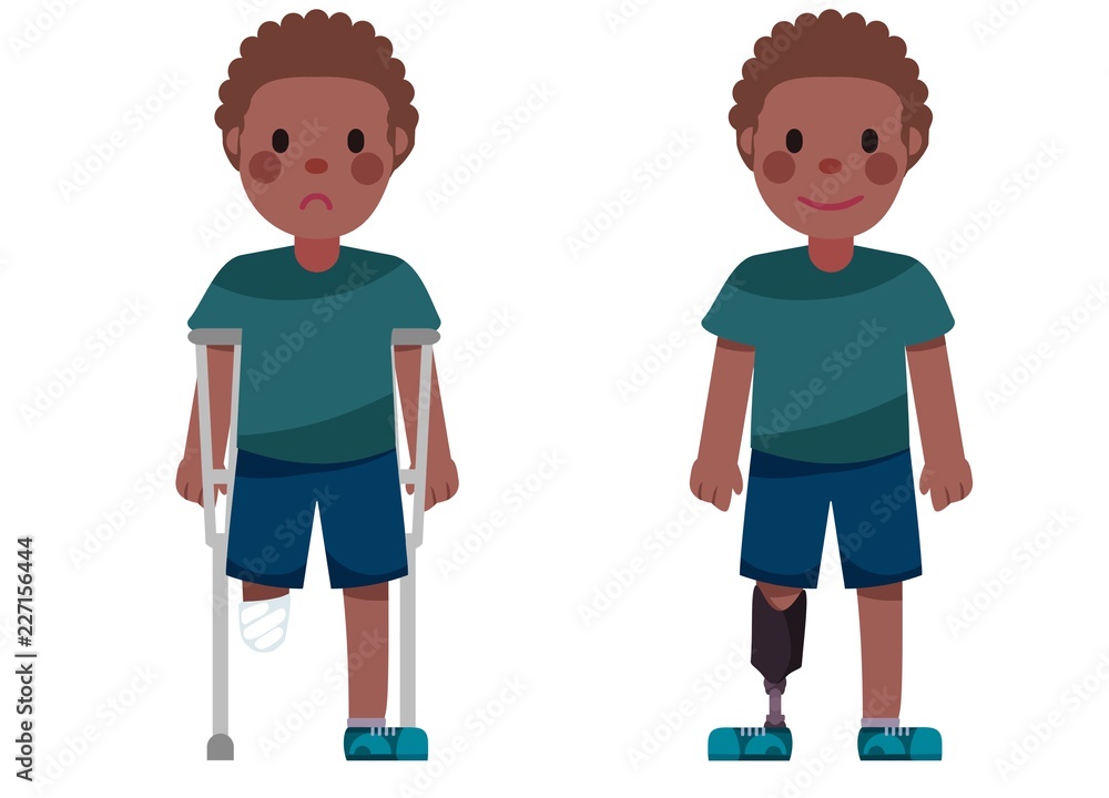 Disabled boy with prosthetic leg and crutches Disabled boy with prosthetic leg and crutches