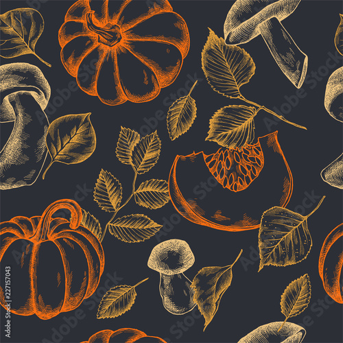 Vector seamless pattern of autumn pattern. Hand drawn vector illustration