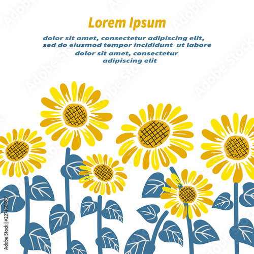 Sunflower background with place for text. Vector illustration.