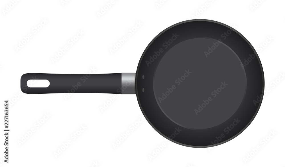 Empty frying pan, top view isolated on white background. Realistic steel pan. Vector illustration mockup. Empty frying pan, top view isolated on white background. Realistic steel pan. Vector illustration mockup.