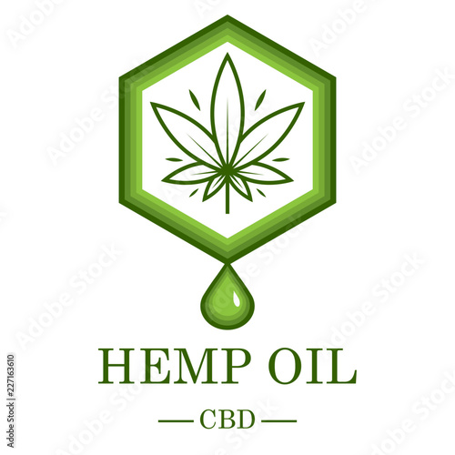 Marijuana leaf. Medical cannabis. Hemp oil. Cannabis extract. Icon product label and logo graphic template. Isolated vector illustration.