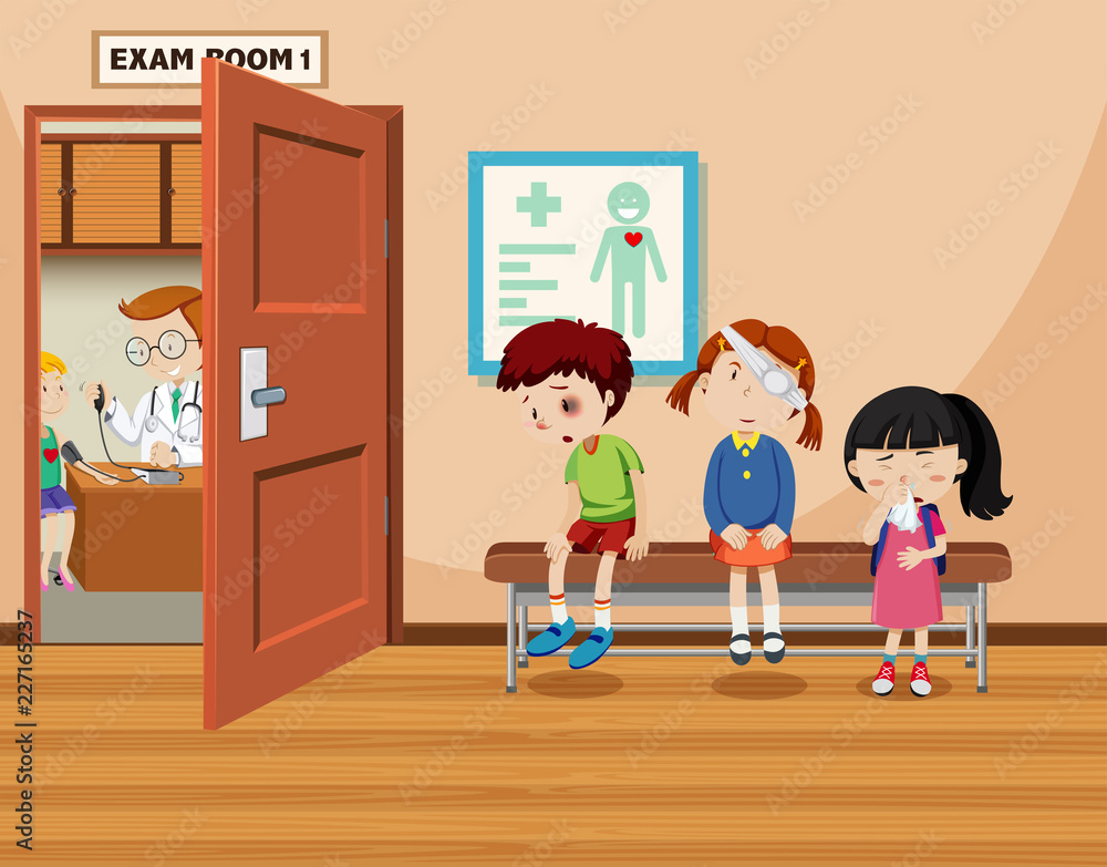 Children wait in front of exam room Children wait in front of exam room