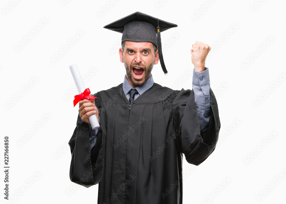 Young handsome graduated man holding degree over isolated background annoyed and frustrated shouting with anger, crazy and yelling with raised hand, anger concept Young handsome graduated man holding degree over isolated background annoyed and frustrated shouting with anger, crazy and yelling with raised hand, anger concept