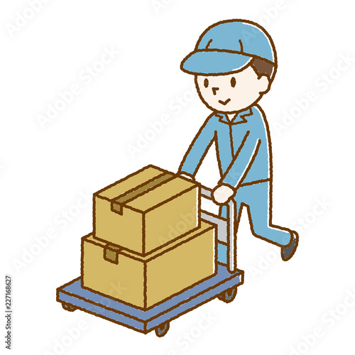荷物を運ぶ男性　手描き風
