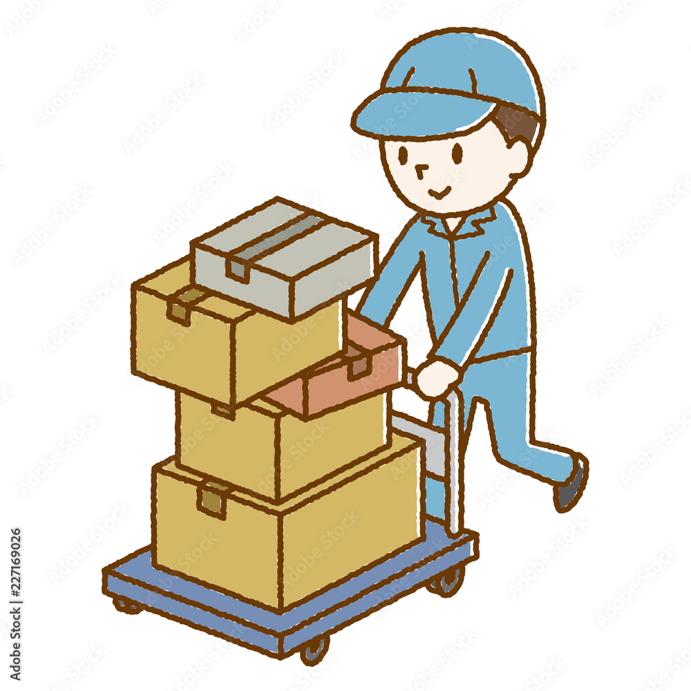 荷物を運ぶ男性 手描き風 荷物を運ぶ男性 手描き風