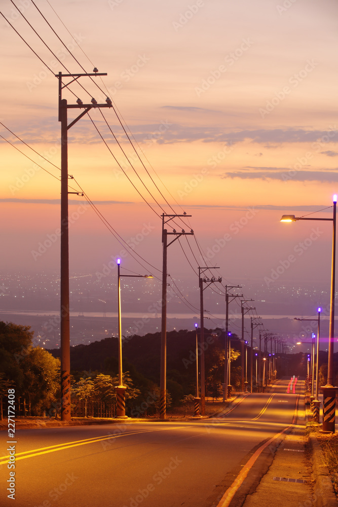 Sunset over an empty road in Taichung ,Taiwan