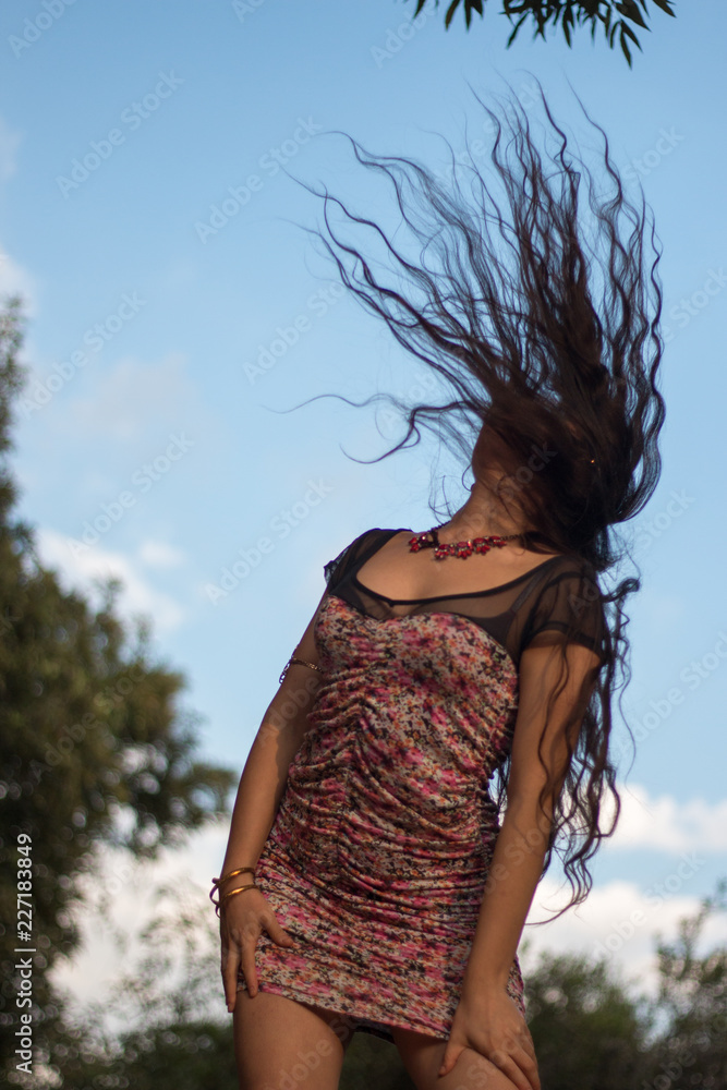 hair in movement and curvy sexy body	