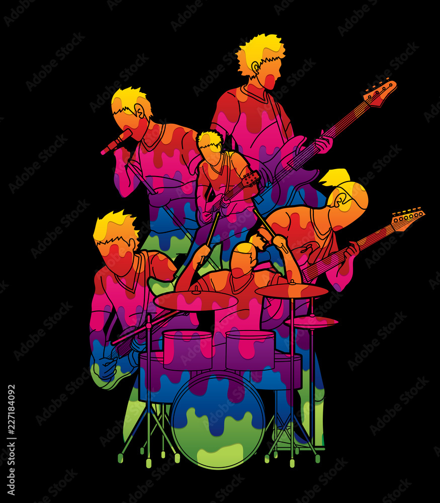 Fototapeta premium Musician playing music together, Music band graphic vector