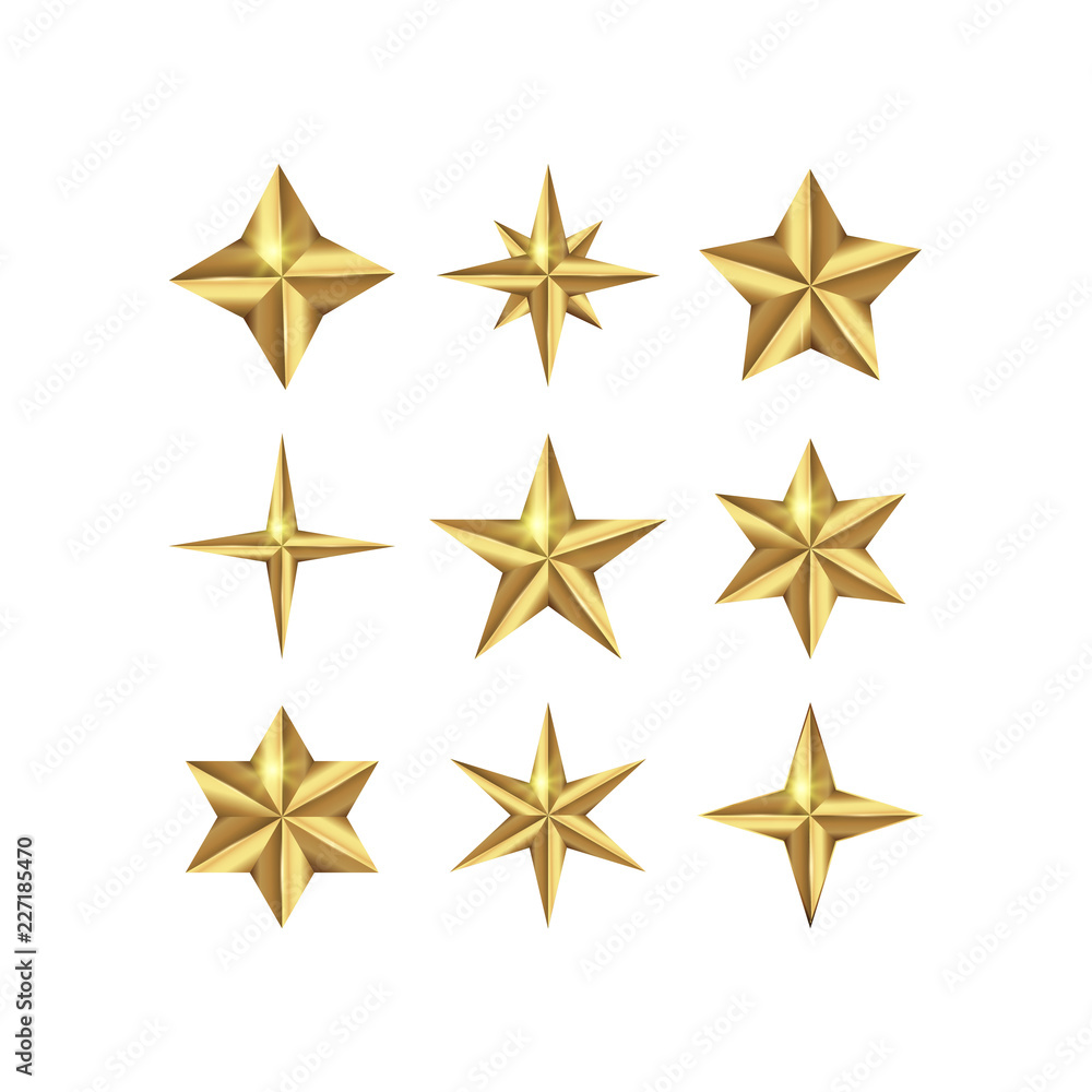 Vector set of realistic gold 3D stars for web, game, digital. Vector set of realistic gold 3D stars for web, game, digital.
