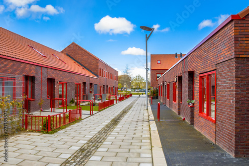Modern street red brick houses