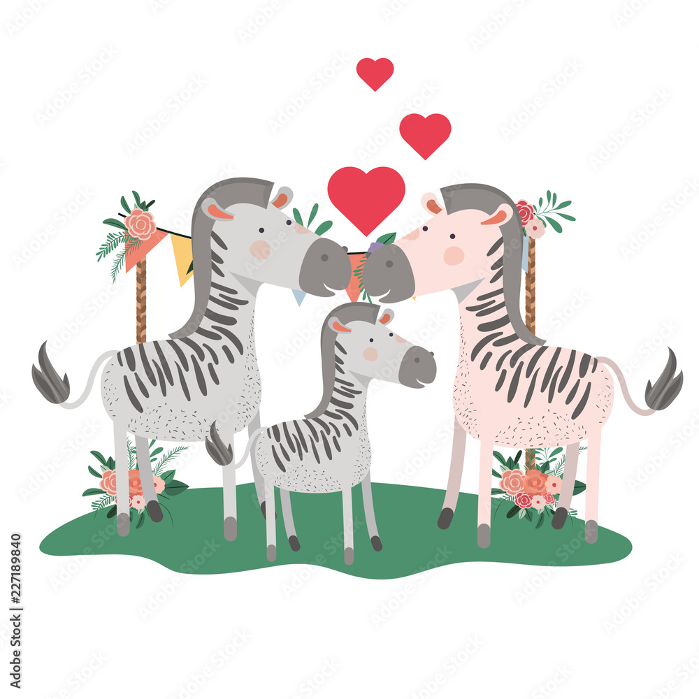 Naklejka premium cute family zebras with hearts
