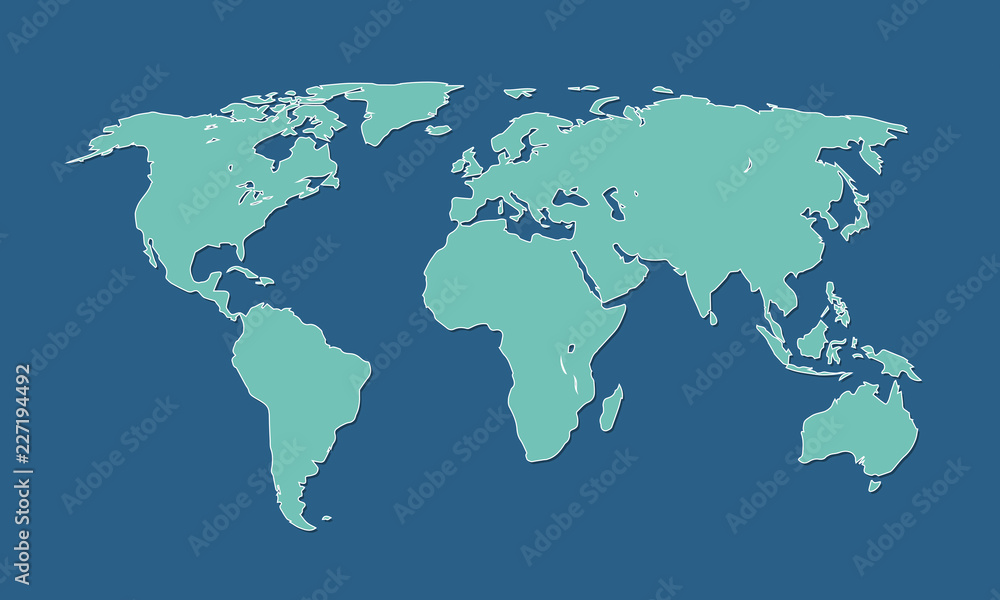 A cool and simple blue world map of different countries and continents vector illustration