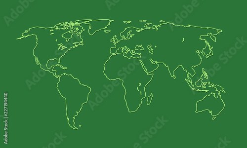 A cool and simple green world map or atlas outline of different countries and continents vector illustration