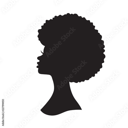 Vector illustration of black woman with afro hair silhouette. Side view of African American woman with natural hair.