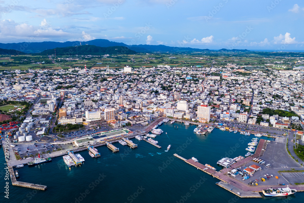 Drone fly over ishigaki downtown