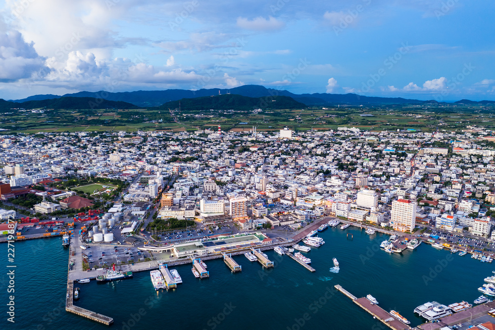 Fototapeta premium Aerial view of ishigaki downtown
