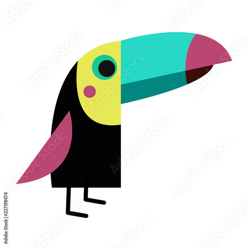 Vector illustration of toucan. Toucan bird. Vector card. Cute children colorful toucan illustration. Standing Toucan bird for kids. Flat design.
