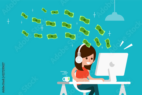 Woman earnings money from her computer.