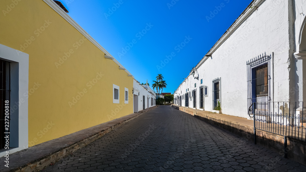 Typical street in the Spanish Colonial town of Alamos, Sonora, Mexico