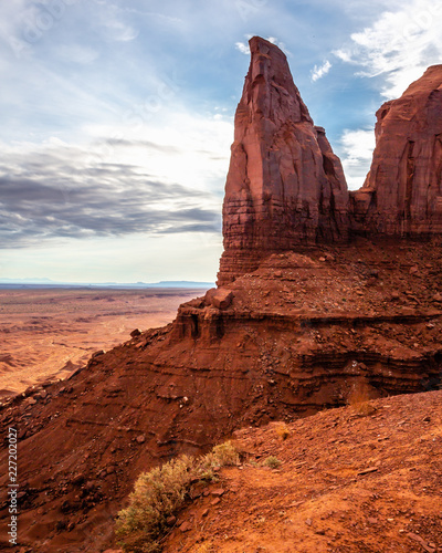 The namesake point of Spearhead Mesa seen from Artists Point of Monument Valley Tribal Park in northern Arizona.