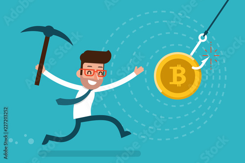 Businessman chasing bit coin trap.