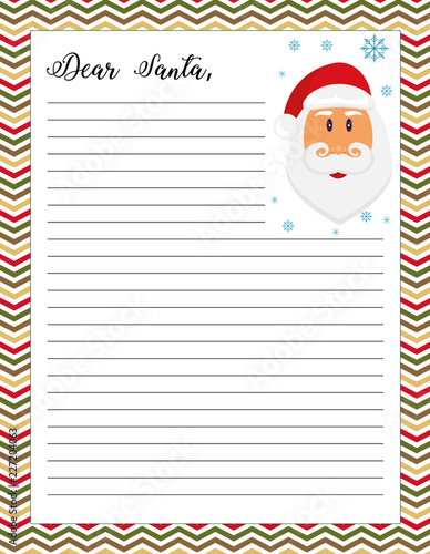 Letter to Santa printable page with Santa Claus illustration.