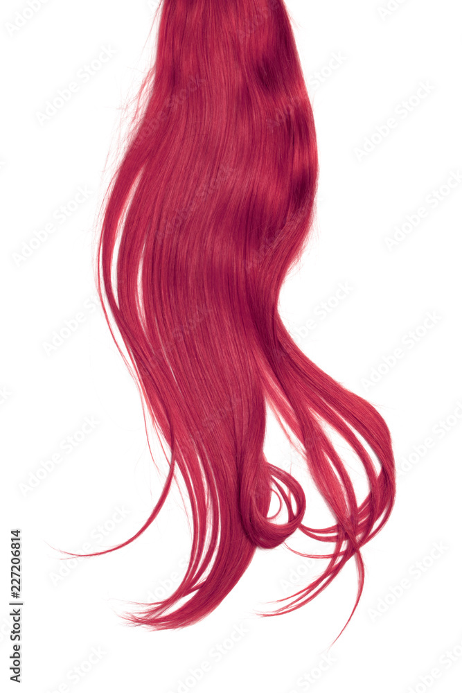 Pink hair isolated on white background. Long disheveled ponytail