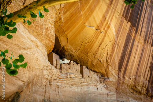 White House ruin is sheltered by natural caves in the cliffs of Canyon de Chelly. Canyon de Chelly National Monument. photo
