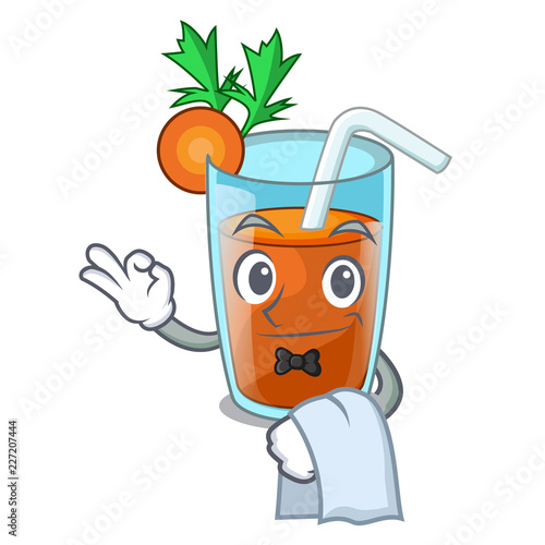 Waiter fresh smoothie carrot in cartoon table