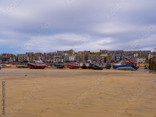 The sandbanks in the harbor of St Ives at low tide