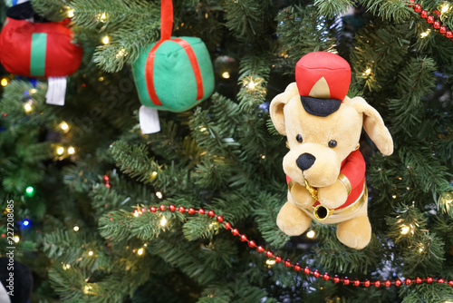 Close up on the decorated Christmas tree in the house