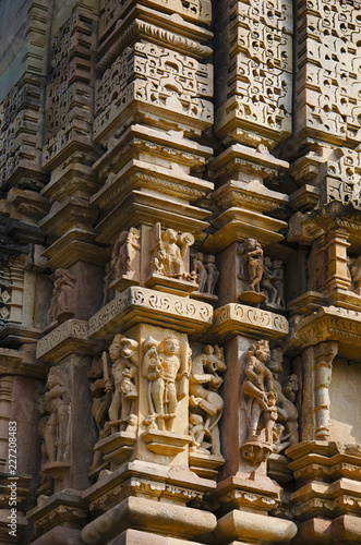 VISHWANATH TEMPLE, Carved deities, vyalas and surasundaries on wall, Western Group, Khajuraho, Madhya Pradesh, UNESCO World Heritage Site