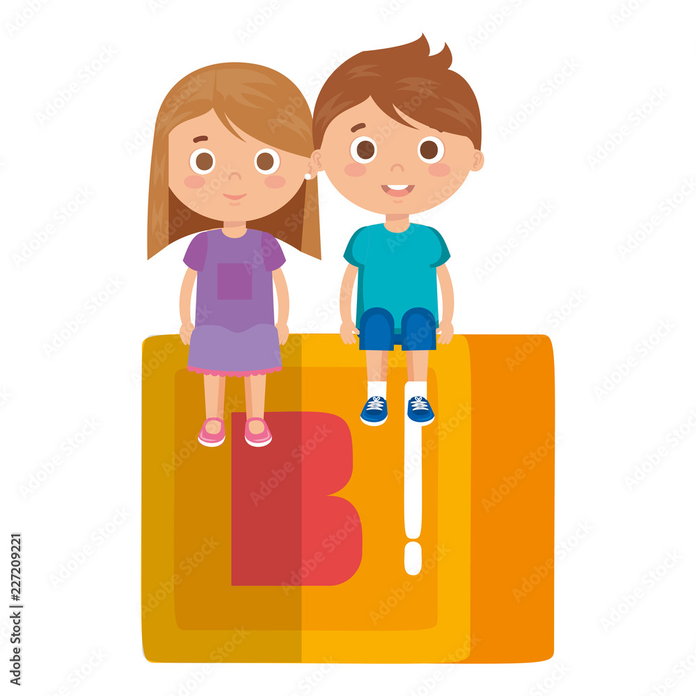 cute little kids with cube block cute little kids with cube block