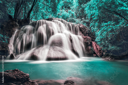 Waterfall in deep rainforest beautiful in autumn Huay Mae Kamin Waterfall in Thailand Kanchanaburi Province