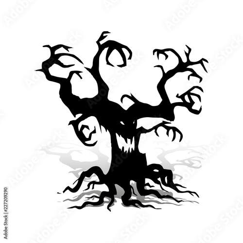 Scary tree without leaves, design for the holiday of Halloween, on a white background,
