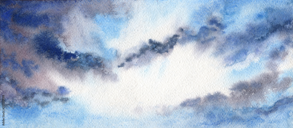 Beautiful cloudy blue sky. Heaven. Watercolor painting. Beautiful cloudy blue sky. Heaven. Watercolor painting.