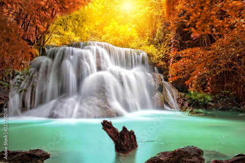 Waterfall in deep rainforest beautiful in autumn,Huay Mae Kamin Waterfall in Thailand Kanchanaburi Province
