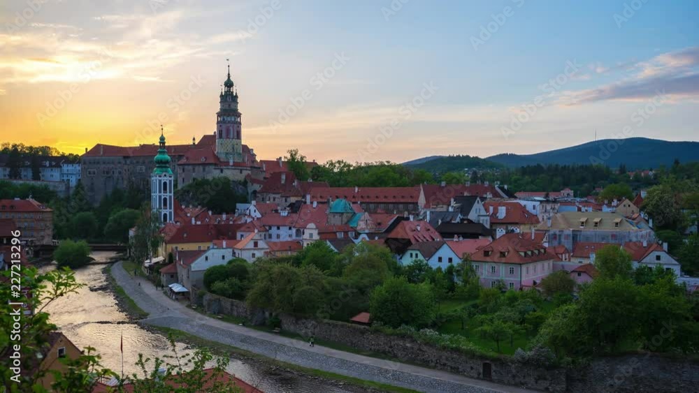Timelapse of Cesky Krumlov old town at sunset in Czech Republic time lapse 4K Timelapse of Cesky Krumlov old town at sunset in Czech Republic time lapse 4K