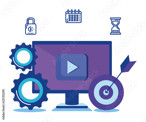 computer with social media marketing icons