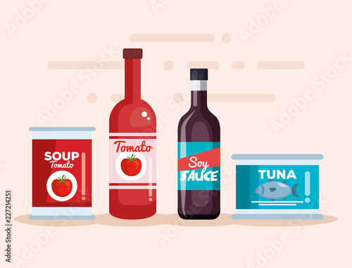 soy sauce with tuna can and tomato products
