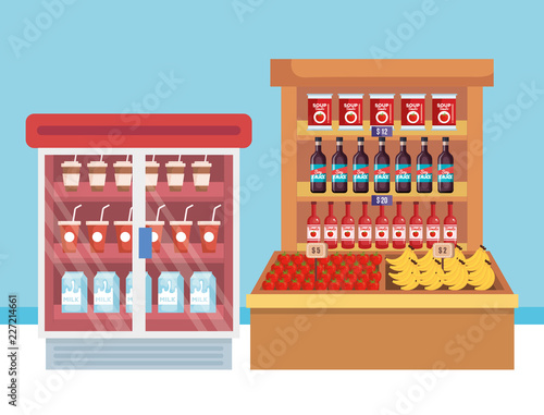 supermarket refrigerator with shelf and products