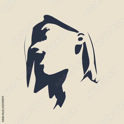 Face front view. Elegant silhouette of a female head. Surprised beautiful woman with open mouth.