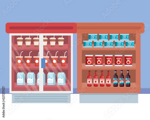 supermarket refrigerator with shelf and products