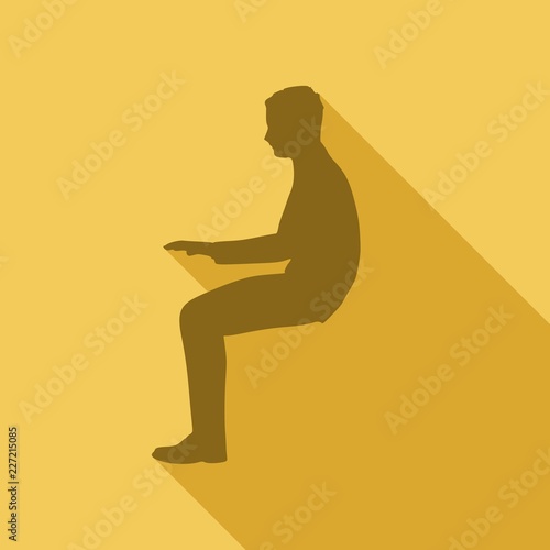 An illustration of man in sitting pose. Man working on laptop. Web icon with long shadows for application photo