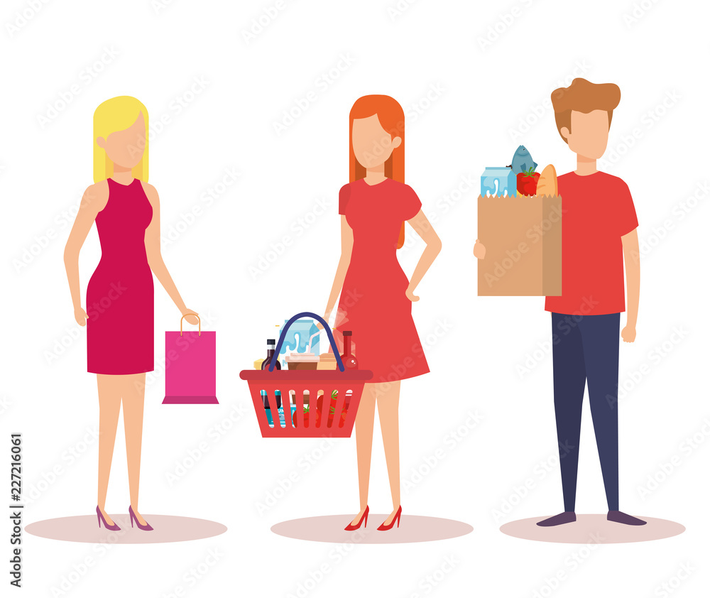 group of young people shopping characters group of young people shopping characters