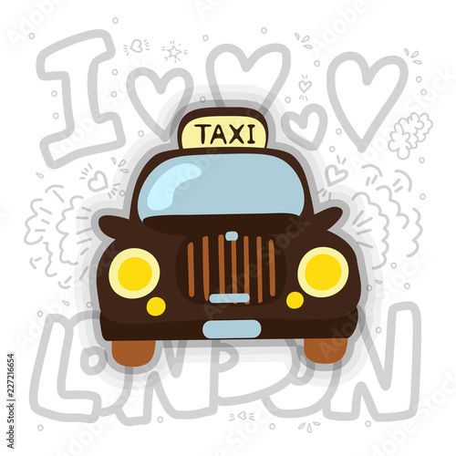 London cab - taxi vector illustration. London taxi cartoon design with decoration elements. London cab and taxi fun icon. Classic London Taxi car.