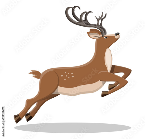 Cute jumping deer with antlers.
