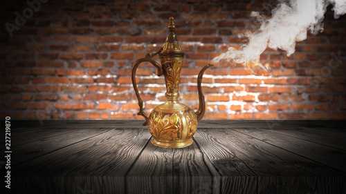 Oriental lamp, a vessel aga...
