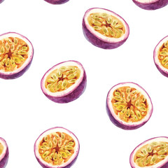 Papier peint photo Fruits aquarelle patrons Fruits de la passion aquarelle tropicale  © Zenina-Lembrik