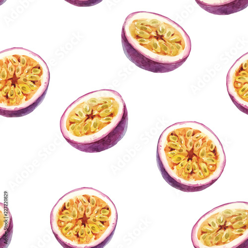 Watercolor passion fruit vector pattern